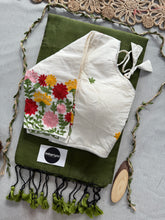 Mehndi Handloom Cotton Saree With Embrodery Work Redy Made Blouse